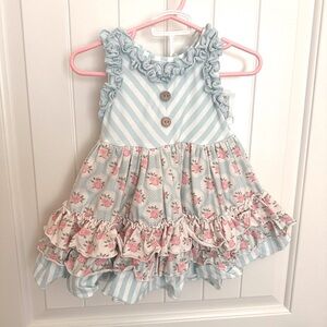 Floral Ruffle Kids Dress - Blue and Pink